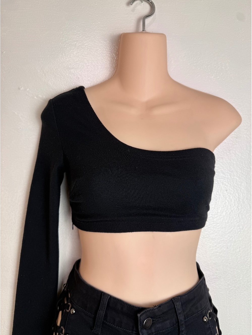 SALTY Black One Shoulder Long Sleeve Crop Top Asymmetrical Y2K Size XS